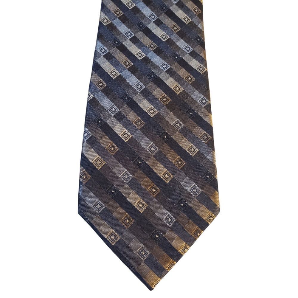 NWT Calvin Klein X-long Men Tie Necktie Designer Luxury 7 Fold Blue Bronze Strip
